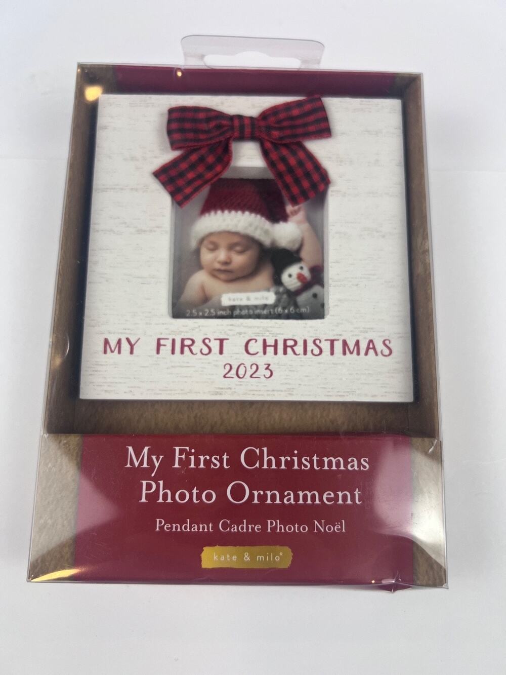 Kate & Milo MY FIRST CHRISTMAS 2023 Photo Ornament Red Velvet Bow
